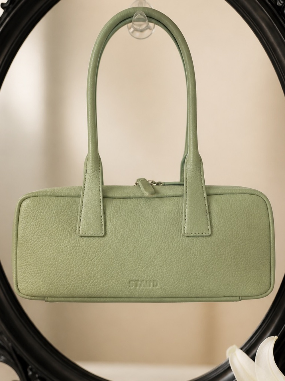 STAUD Pistachio Green Pebbled Leather Mini Top-Handle Bag - Picture 5 of 5